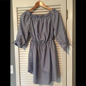 Blue & white stripe off shoulder dress